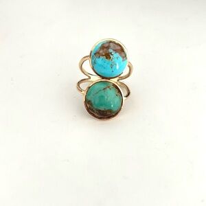 Vintage 14 K yellow gold double stone turquoise ring